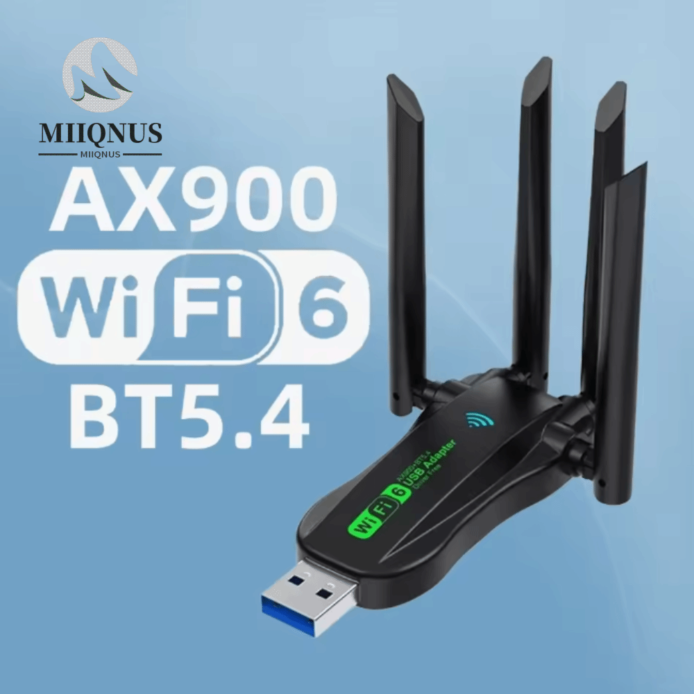 MIIQNUS AX900 Bộ chuyển đổi USB WiFi6 băng tần kép Bluetooth 5.4 4 ăng-ten Thiết bị WiFi 900Mbps Thiết bị mạng Giao diện USB Thẻ mạng không dây Dành cho máy tính/PC/máy tính bảng Giá 245,000 Đồng*Miễn phí vận chuyển