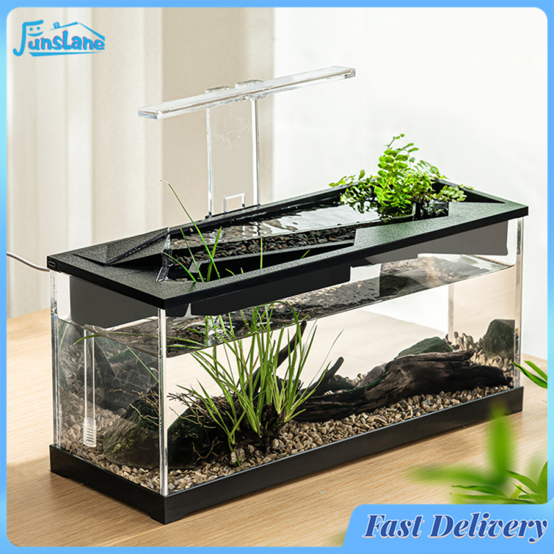 FunsLane Betta Fish Tank Aquarium Fish Tank Kit With Transparent Cover LED Light Ecological Cycle System Heating Desktop Aquarium ราคา 1,000 บาท*ส่งฟรี