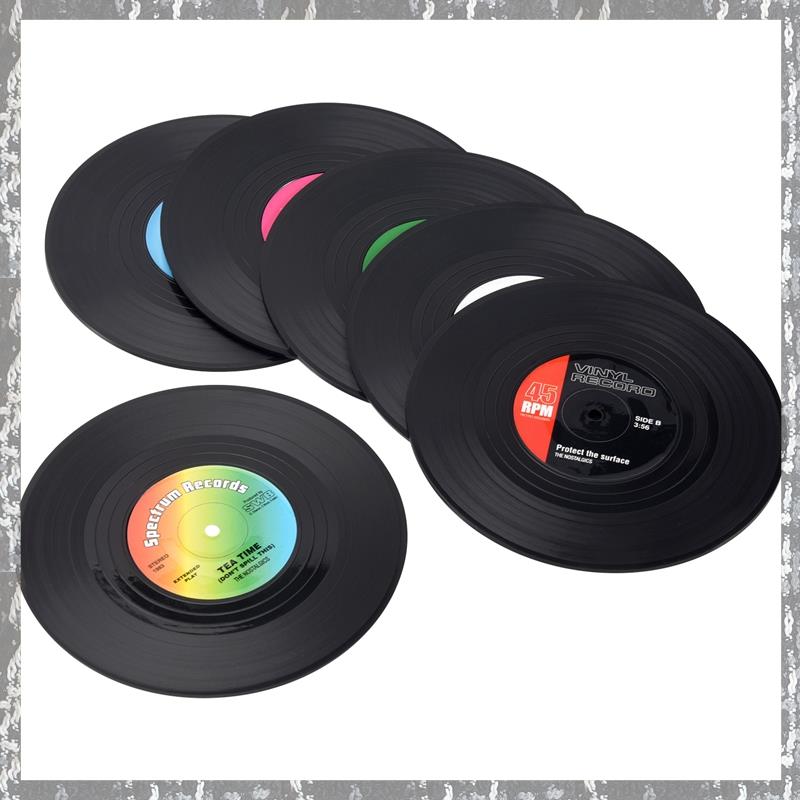 6pieces / Set Retro Vinyl Disc Drink Coasters