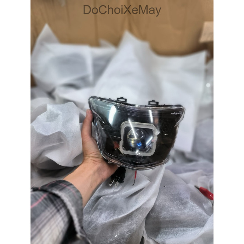 Pha đèn Exciter 150 Led Gương Cầu full bộ có sẵn Demi mắt quỷ kính tím gắn như Zin