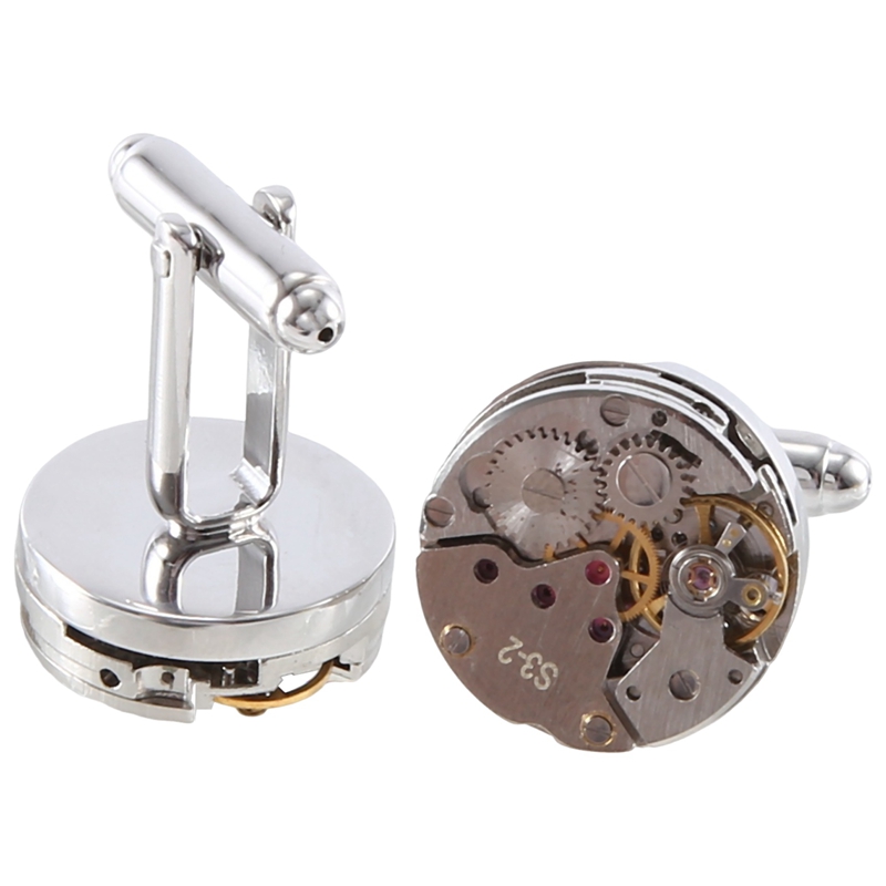 2Pcs Fashion Women Men Mechanical Watch Movement Cufflinks Shirt Sleeve Buttons Aircraft Modeling Cufflinks Replacement Accessories