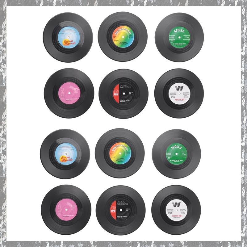 12Pieces / Set Retro Vinyl Disc Drink Coasters