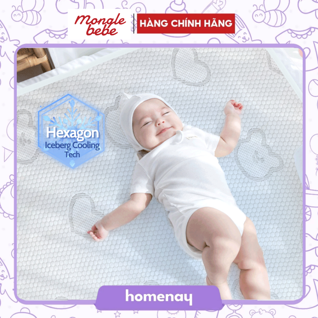 [MỚI] Thảm Điều Hòa Chống Thấm Mongle Bebe Hàn Quốc Airmesh Thoáng Khí Cho Bé Ngủ Ngon
