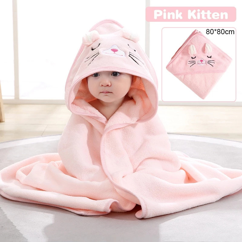 Baby Blanket Hooded Baby Swaddle Coral Fleece Beach Bath Towel with Hood for Kids Toddler 80*80cm