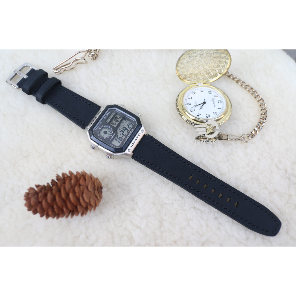 Dây da thay thế đồng hồ Casio AE1200 da bò sáp handmade