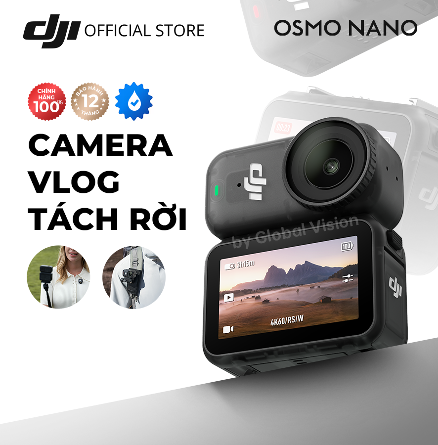 [Hot] DJI Osmo Nano Camera hành động siêu nhẹ 52g, pin 200 phút, chống nước IPX4, quay 4K/60fps, thiết kế nam châm 2 chiều (DJI Osmo Nano)