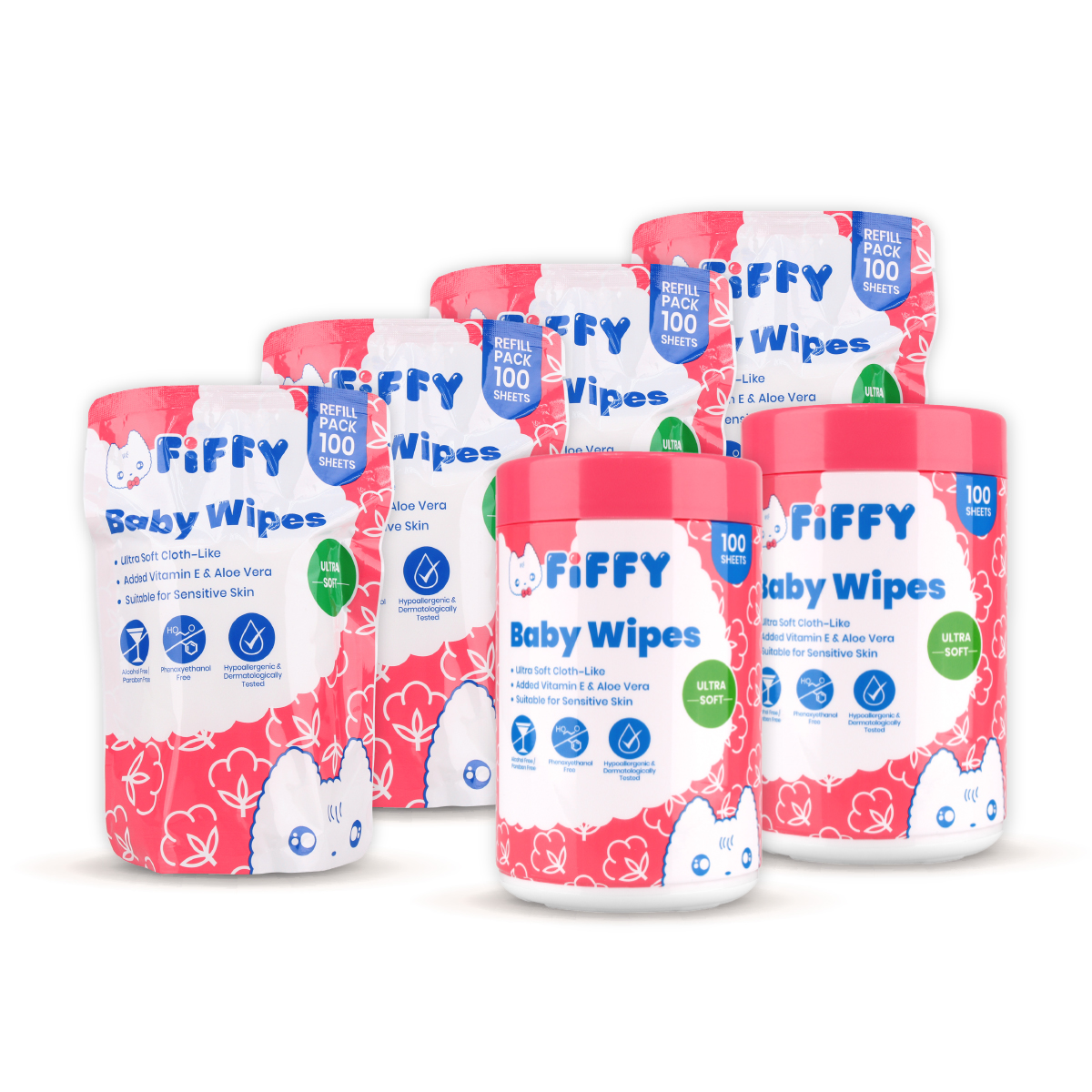 FIFFY BABY ULTRA SOFT WIPES BUNDLE 100s CAN*2 + 100s REFILL*4 TISU BASAH (98-032X2)
