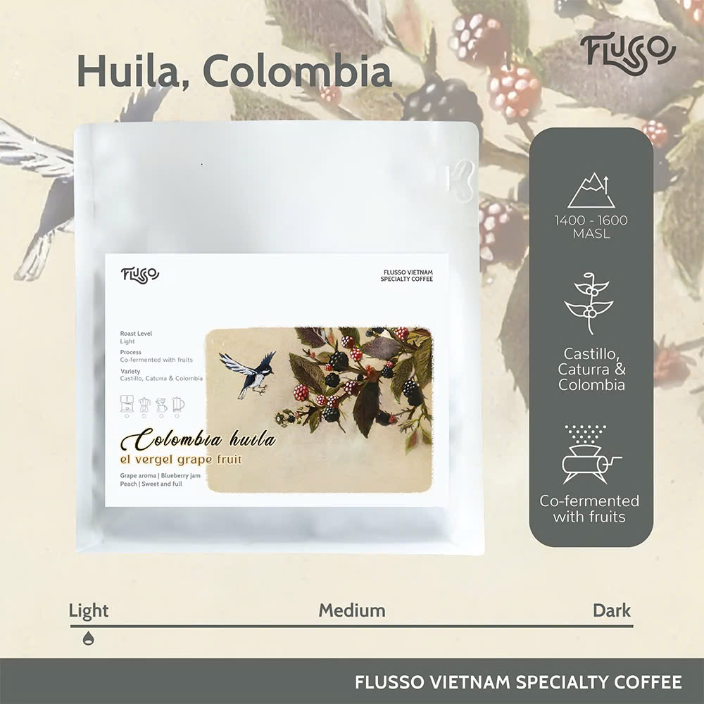 Cà phê Colombia Huila El Vergel Grape Fruit