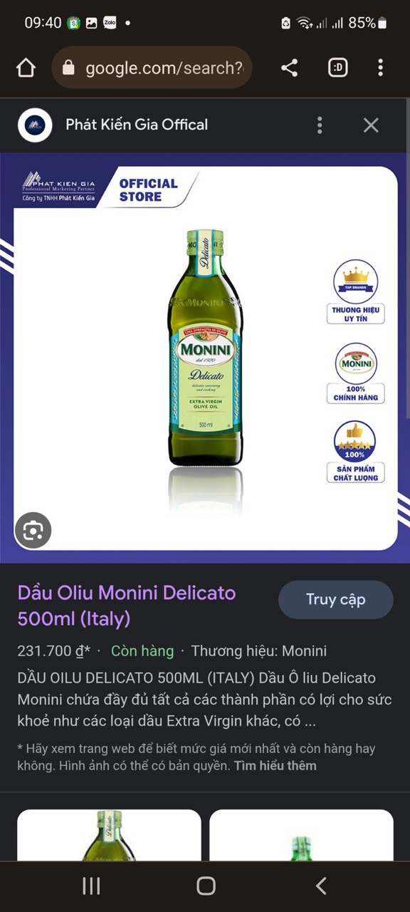 Dầu Olive Monini Delicato 500ml săn deal thanh lý 39151.TL