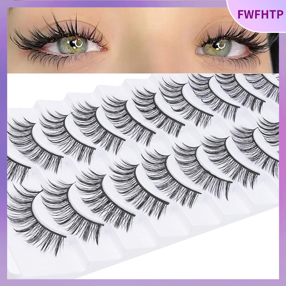 FWFHTP 10 Pairs Dải toàn bộ Lông mi giả Natrual Long Không độc hại Lông mi giả lông chồn 3D Thời trang nữ Thủ công Dụng cụ trang điểm mắt Nối mi
