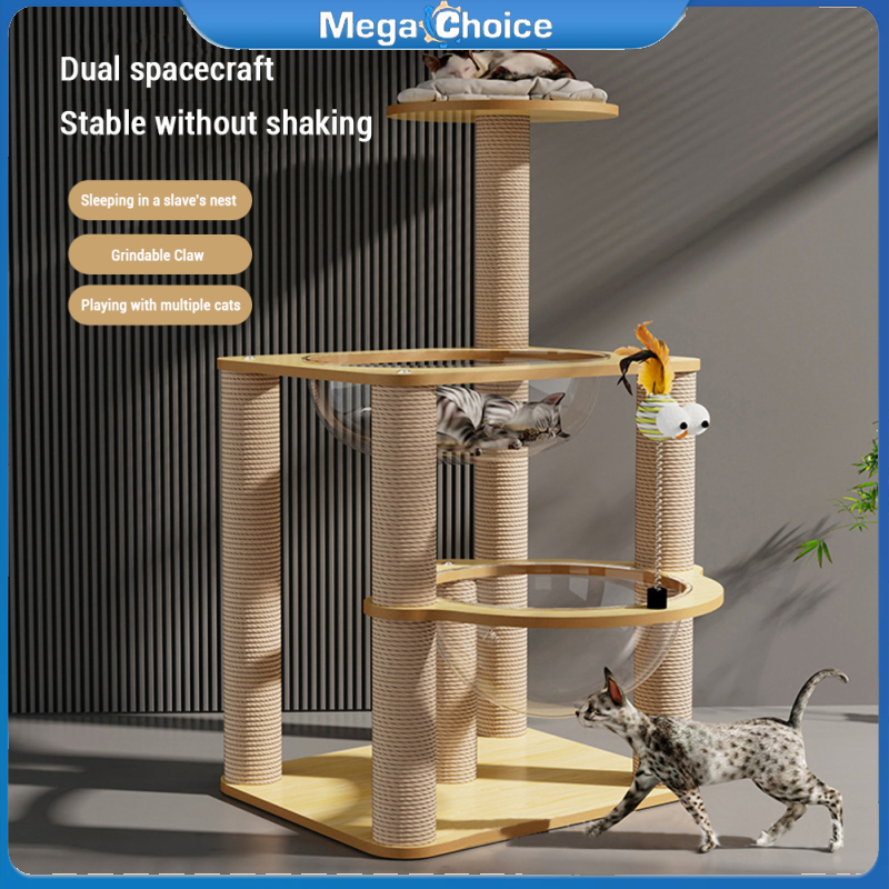 MegaChoice Cat Tree, 37" Modern Cat Tree Tower With Scratching Posts, 2 Space Capsule Nest, Wide Perch And Spring Toy, Multi Level Cat Furniture Activity Centre ราคา 3,462 บาท*ส่งฟรี