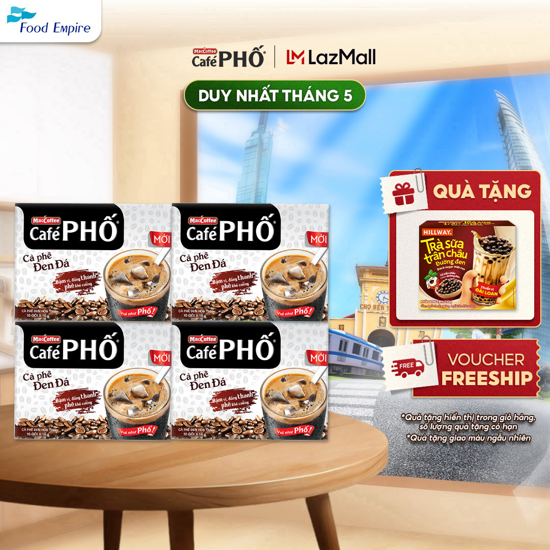 Combo 4 hộp Cà phê Phố Đen Đá - Maccoffee (hộp 10 gói x 16g)