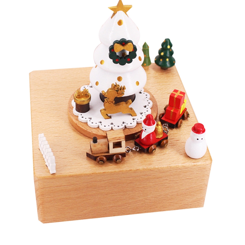 Wooden Music Box Christmas Tree Train Christmas New Year Retro Birthday