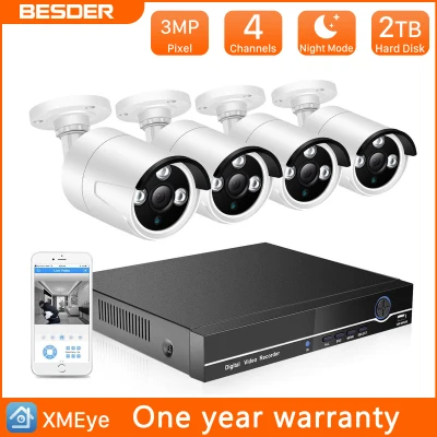 BESDER H.265 8CH 5MP POE Security Camera System Kit H.265 POE IP Camera IR Outdoor Waterproof Home CCTV Video Surveillance NVR Set P2P
