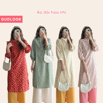 Set Áo Dài Nữ Cách Tân Cổ Tàu GUDLOOK Hoạ Tiết Hoa Nhí Cúc Bọc