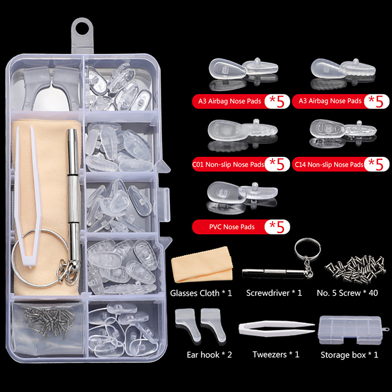 godessing Silicone Nose Pads Eyeglasses Sunglasses Screws For Glasses Optical Repair Kit