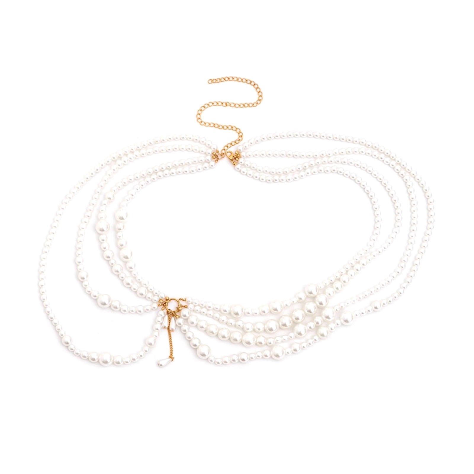 Câu lạc bộ dải thắt eo ngọc trai giả dải thắt eo Boho chic dải thắt eo với tua và ngọc trai giả S cho hộp đêm bên trang sức cơ thể điều chỉnh nhiều lớp vòng cổ đính cườm