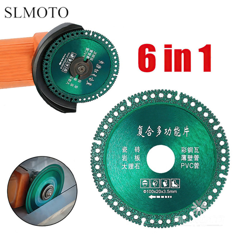 Đĩa cắt kim cương 6 trong 1 nhiều màu 6 in 1 Diamond Cutting Disc Multi-function Tile Rock Slab Marble Color Steel Tile Iron Metal Angle Grinder Dry Saw Blade