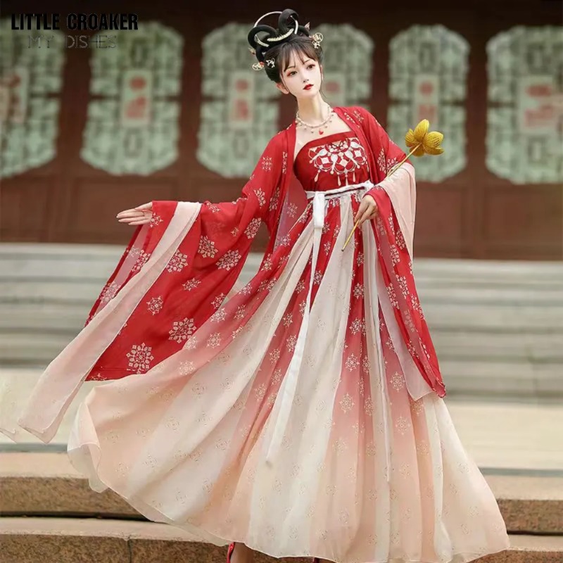open lace back dress Red Hot Stamping Embroidery Women's Classic Hanfu Dress Full Set –  LolitaInside main image 0