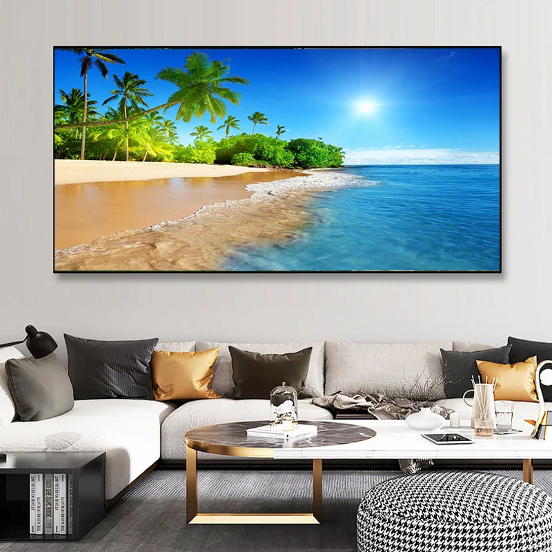 Beach Sea Seascape Landscape Sunset Island View Canvas Painting Palm Tree Posters And Prints Wall Pictures Home Decor No Frame