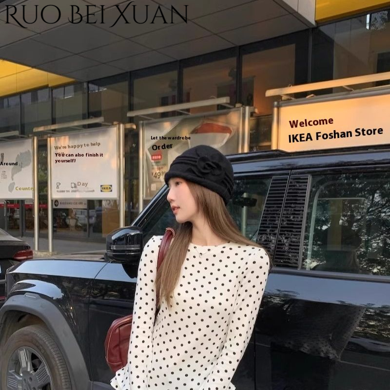 Ruo Bei Xuan Sweet Style Polka Dot Long Sleeve T-Shirt with Ruffle Hem for Women ราคา 148 บาท*ส่งฟรี
