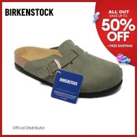 Original Birkenstock Boston Original Olive green suede leather bag half slippers For Men