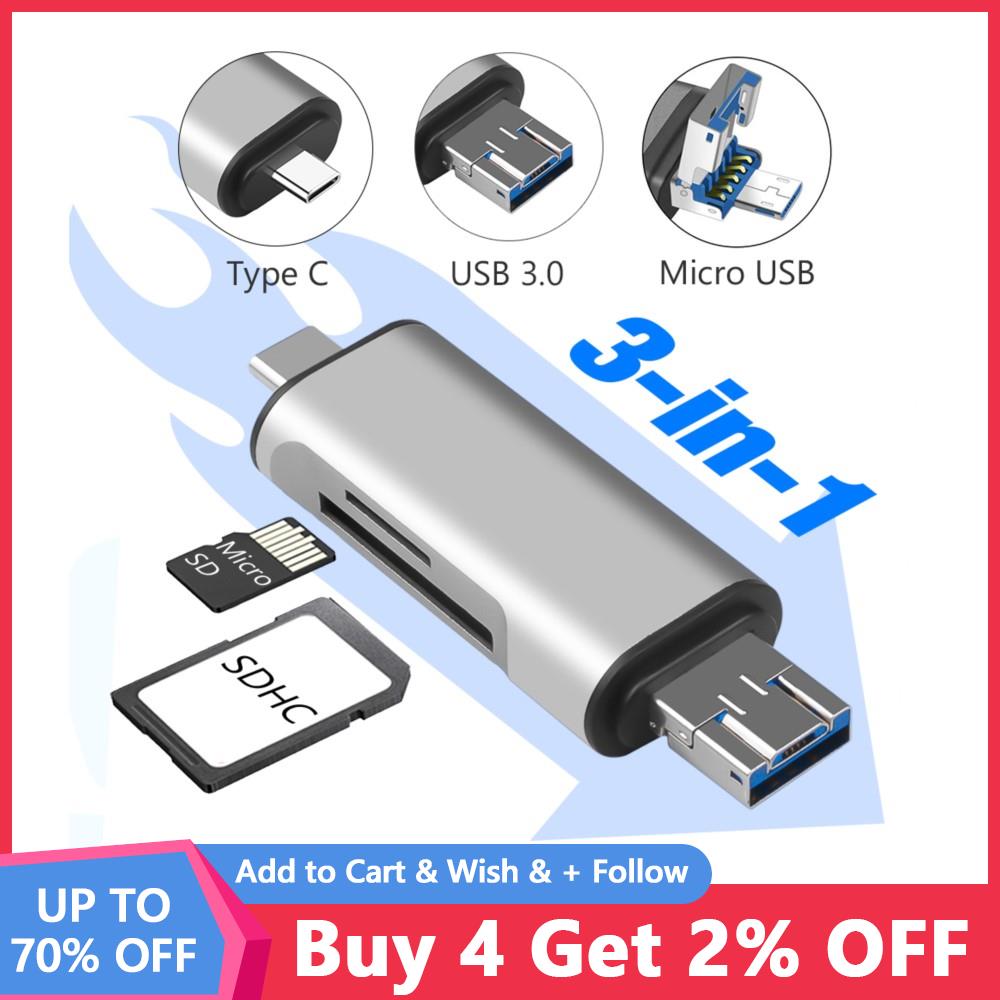SD Card Reader 3 in 1 USB 3.0 Micro USB Type C Smart Memory Card Reader