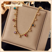 18k Gold Saudi Necklace with Colorful Zircon Beads