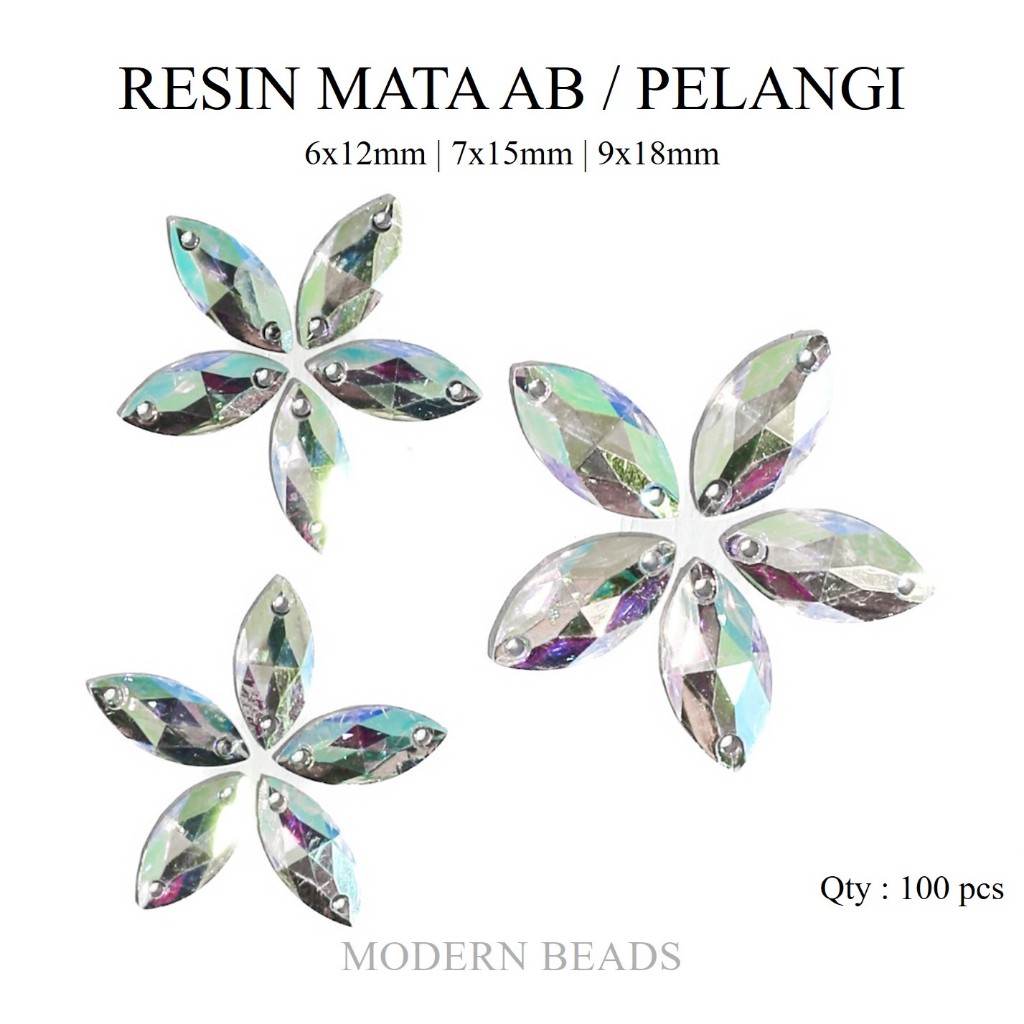 [100 pcs] Resin Mata AB / Pelangi / Payet Diamond Resin Mata / Kristan Resin Sampan Pelangi Grade A 6x12mm 7x15mm 9x18mm