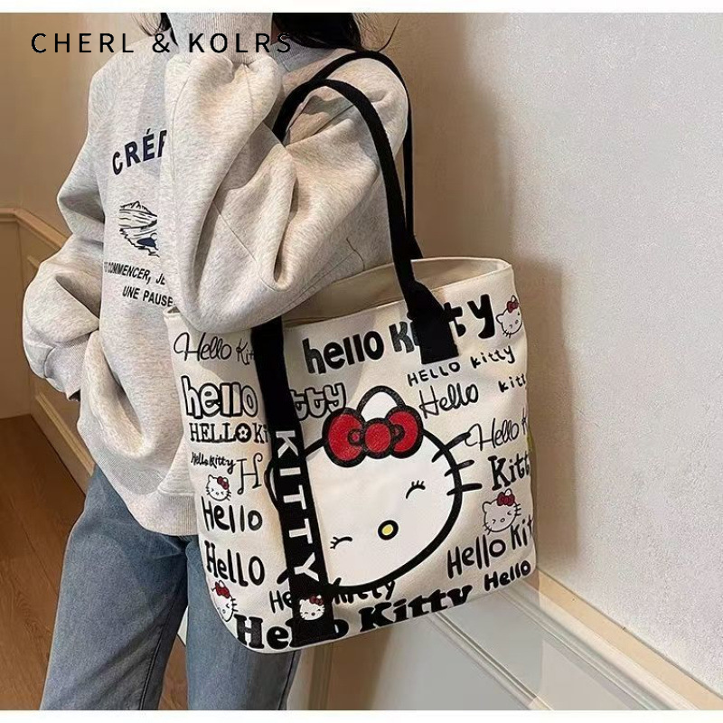 C & K HelloKitty Túi Vải Bố hoạt hình Túi thời trang túi xách nữ dễ thương đi lại dễ thương Tote sức chứa lớn đeo một vai 