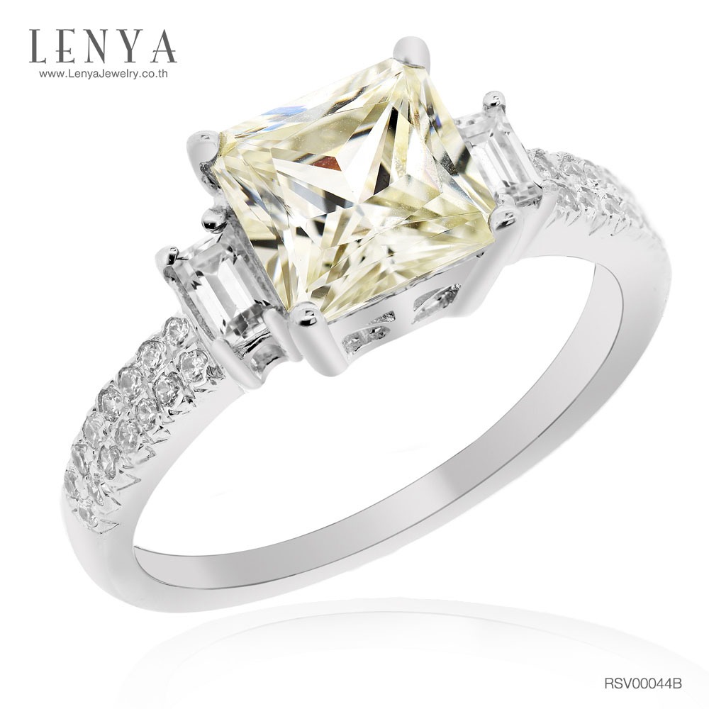 Lenya Light Yellow Cz Ring, Diamondlike, Enhances Personality and Confidence, Size 7 Mm, 925 Sterling Silver Body, White Gold Plated. ราคา 5,900 บาท*ส่งฟรี