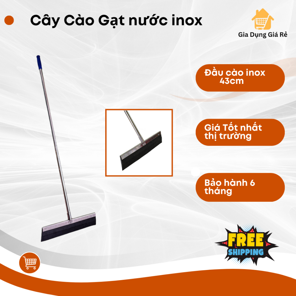 Cây Gạt Đẩy Nước Sàn Nhà inox đầu mút xốp siêu bền làm sạch sàn nhà ngập nước dài miếng gạt 45cm