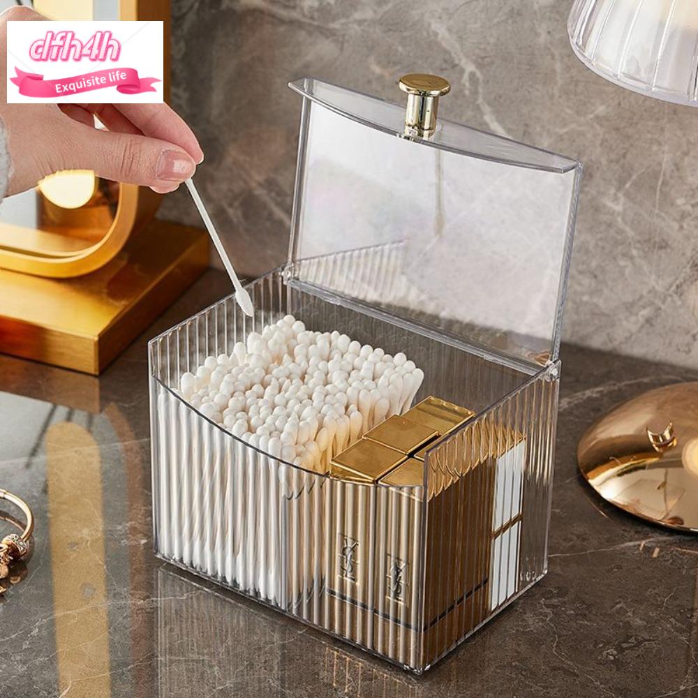DFH4H Di động Hộp đựng đồ trang điểm nắp lật Hình vuông Nhựa Hộp đựng đồ trang sức Sắp xếp dễ dàng Sang trọng Hộp trong suốt Tăm bông