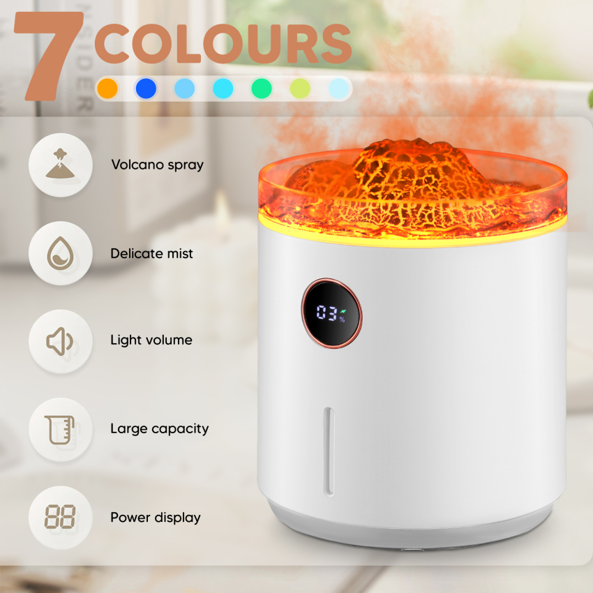 350ml Máy tạo độ ẩm núi lửa sứa sương mù ngọn lửa Máy khuếch tán tinh dầu | Máy khuếch tán hương liệu với pulsating/liên tục chế Độ | không thấm nước tự động tắt ra không khí dưỡng ẩm cho phòng ngủ văn phòng nhà cửa