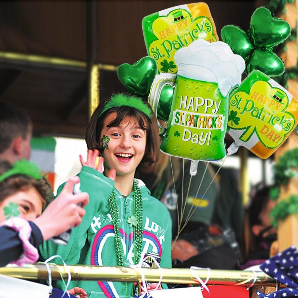 GHFT Lớn Màu xanh lá cây Giấy nhôm Cốc bia Shamrock Fesitival Balloon St. Bố cục ngày của Patrick Đồ dùng cho bữa tiệc Trang trí ngày Quốc khánh Ireland