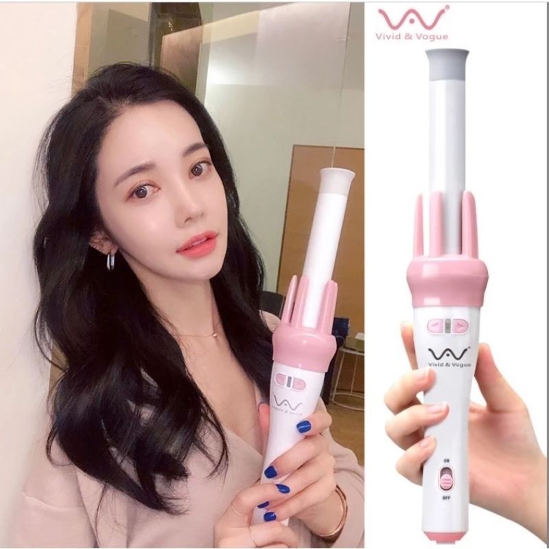 🌷Máy Uốn Tóc VIVID & VOGUE Xoay 360 Độ Hồng, Máy Làm Tóc Xoăn Tự Động 3 Trục Hàn Quốc💓