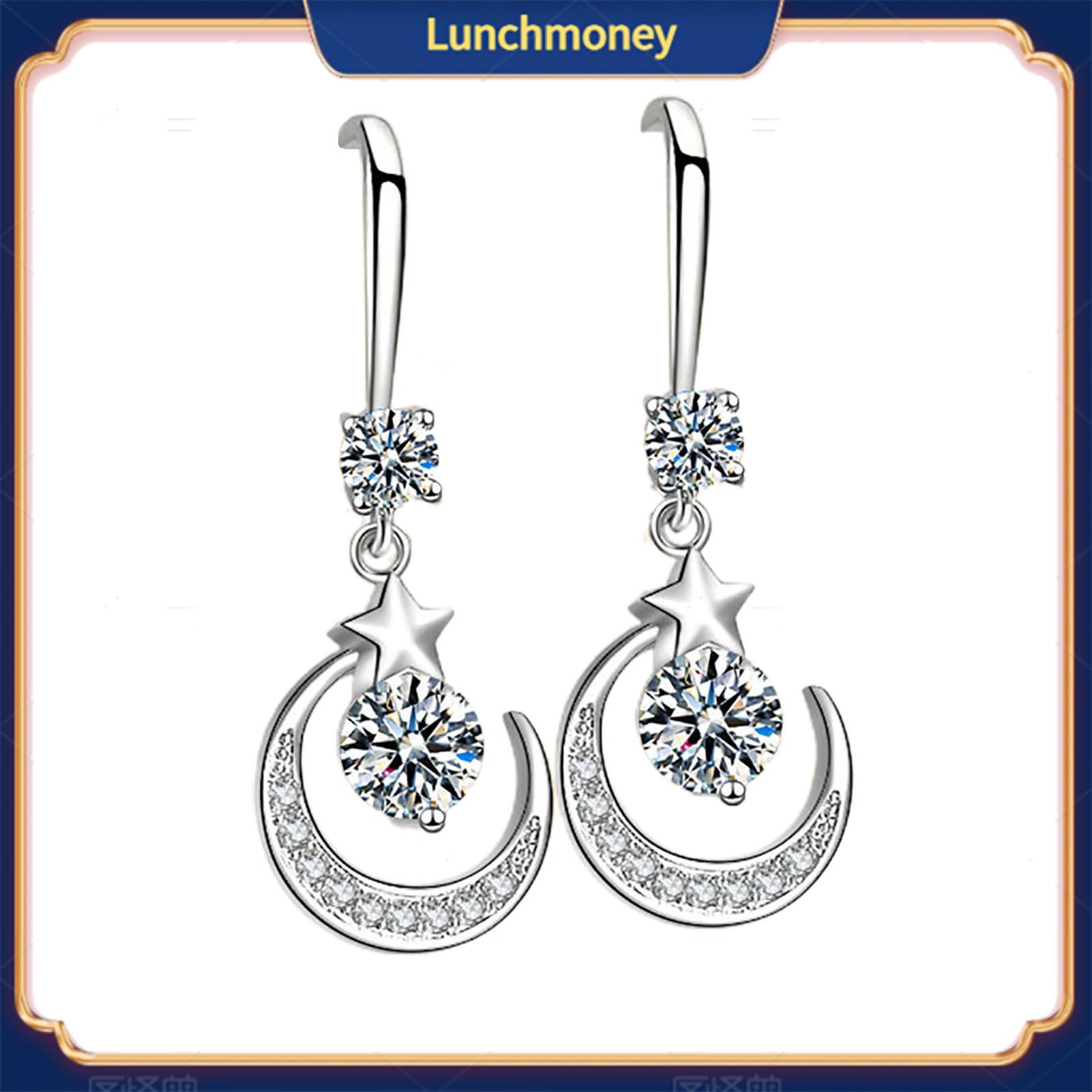 1 cặp Hoa tai lủng lẳng thanh lịch trang trí đồng Rhinestone Bông tai mặt trăng thả cho sử dụng thường nhật Bông tai thả bắt mắt