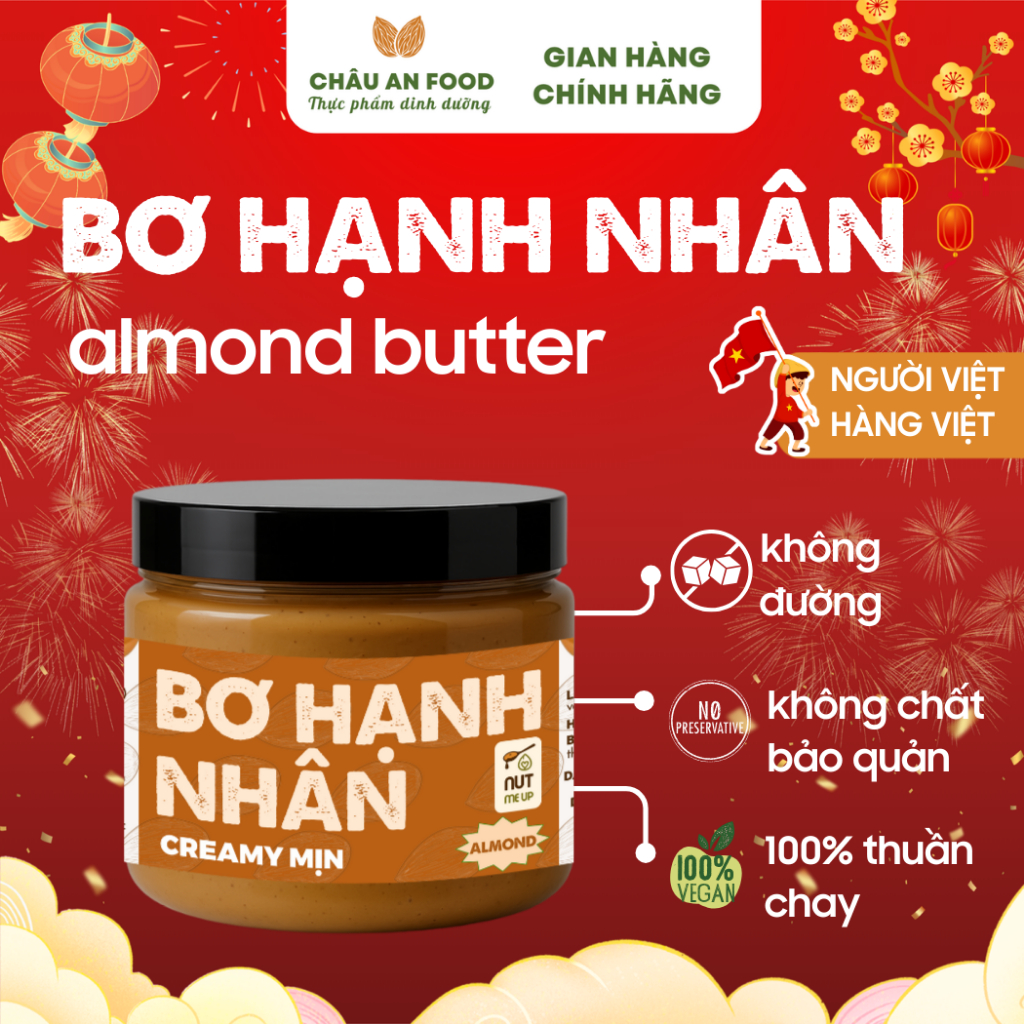 Bơ Hạnh Nhân Ăn Kiêng Không Đường, Almond Butter Thuần Chay, Eatclean Không Chất Bảo Quản
