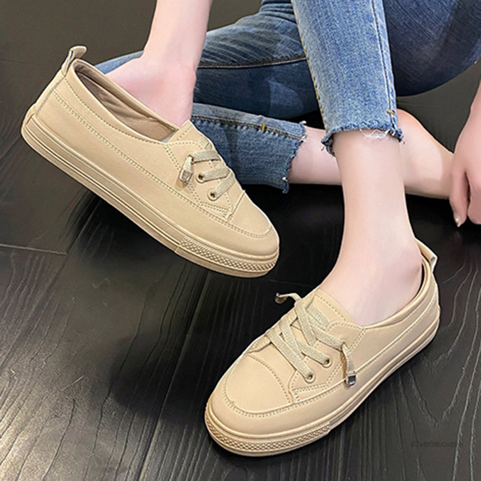 Women Fashion Sneakers Front Lace Up Design Solid Color Flat Sneakers for Holiday Birthday Gift 5LA-zlz-VN - 3