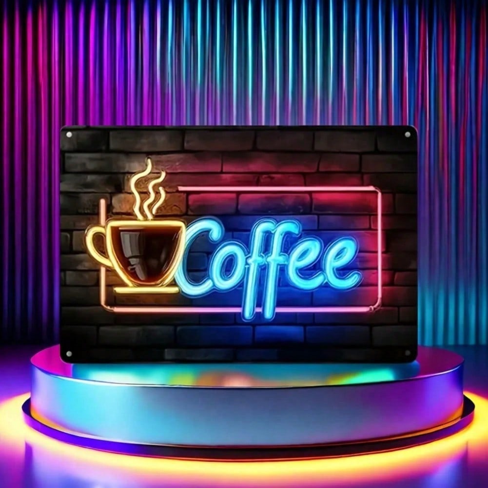 Vintage Coffee Neon Sign LED Light Up Metal Wall Decor for Cafe Bar