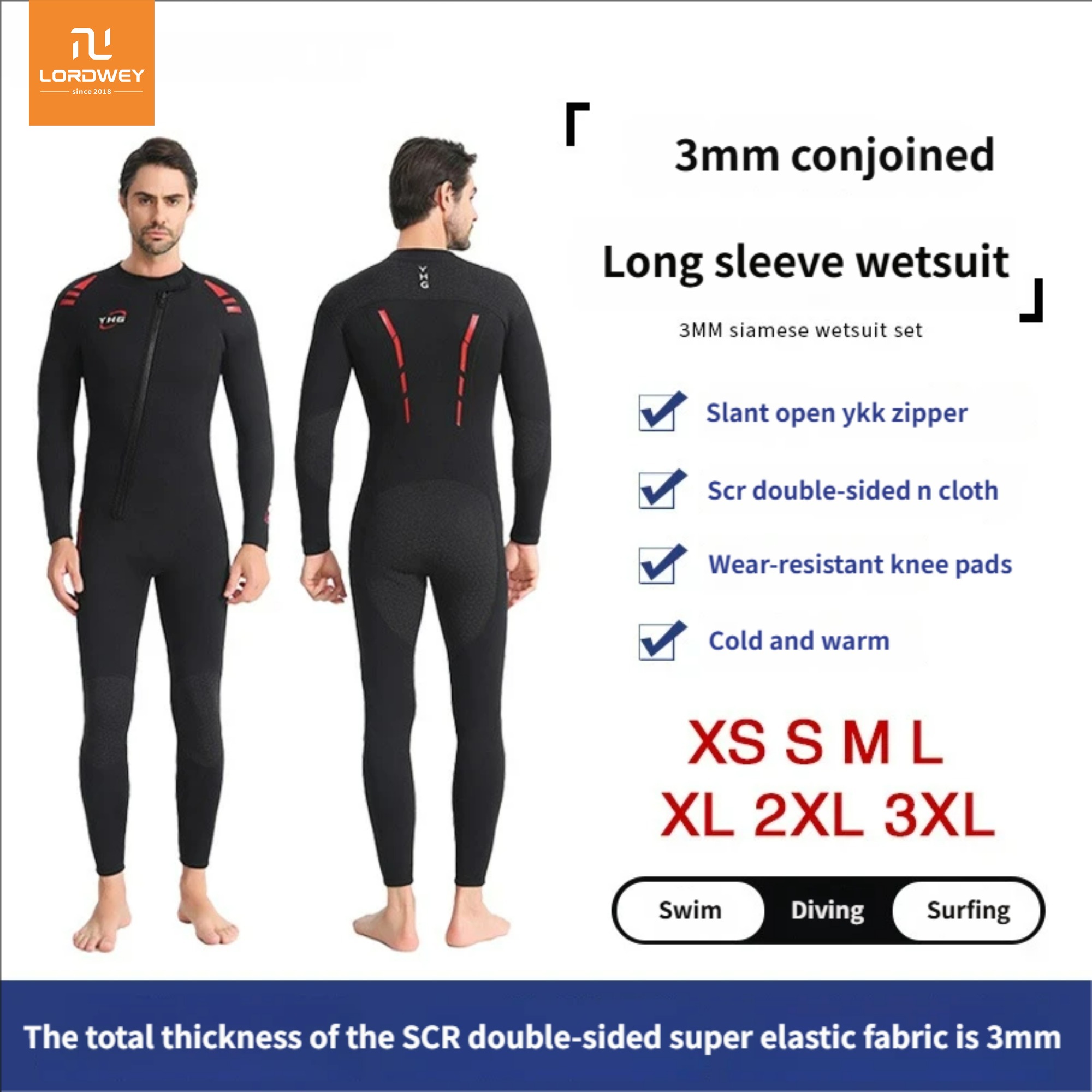 LORDWEY & YHG 3MM One-piece Wetsuit Sea Warm Swimsuit Paddle Board Windsurfing Motorboat Rescue Wet Suit Long Body ราคา 2,181 บาท*ส่งฟรี