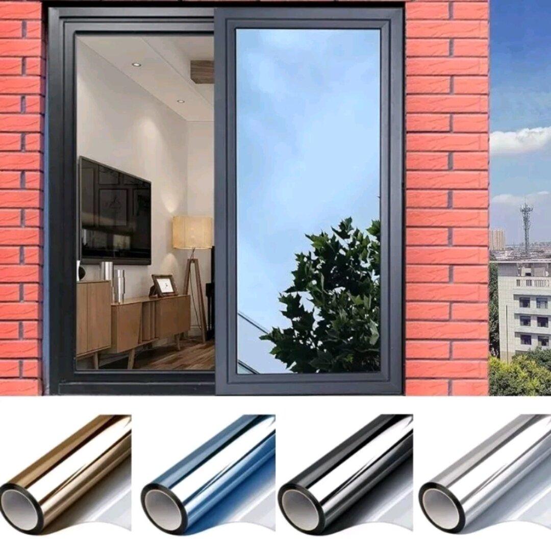 Premium High Quality Oneway Mirror Window Film Sticker 150cm Wide Heat Reducing Sunlight Maintaining Privacy from Inside the House Car with Glue Just Install Waterproof Anti Glare Harga 18,000 rupiah*Gratis Ongkir