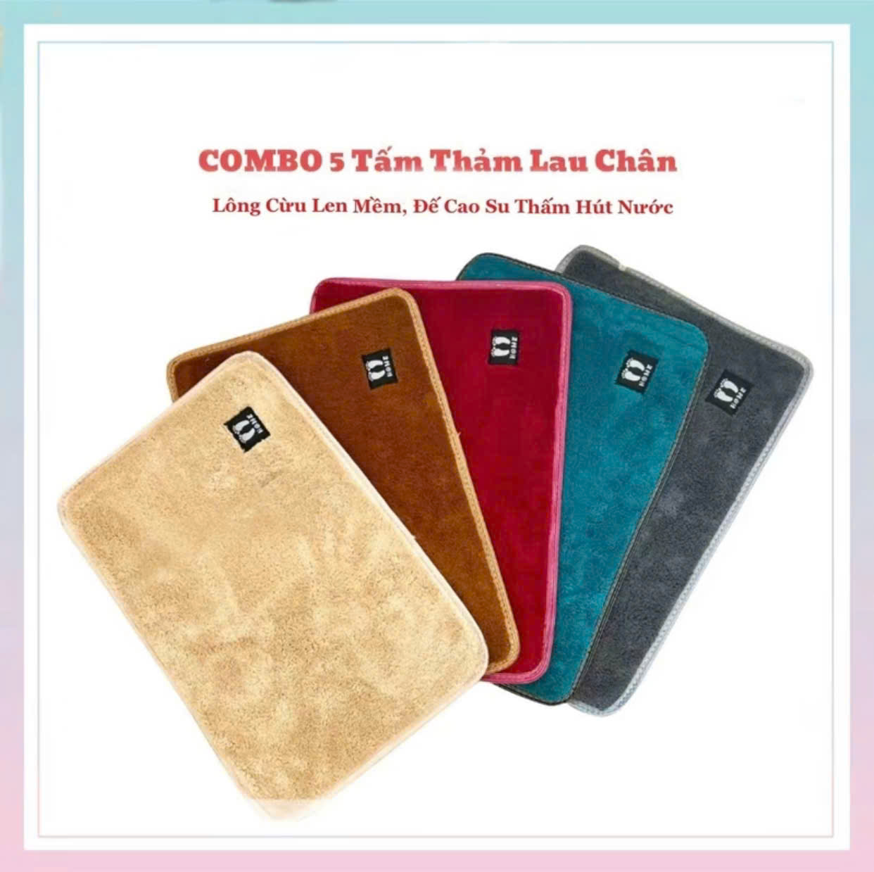 [COMBO 5 CHIẾC] Thảm chùi chân lông Cừu, Lông Len siêu thấm, đế cao su chống trơn trượt - 40cm x 60cm
