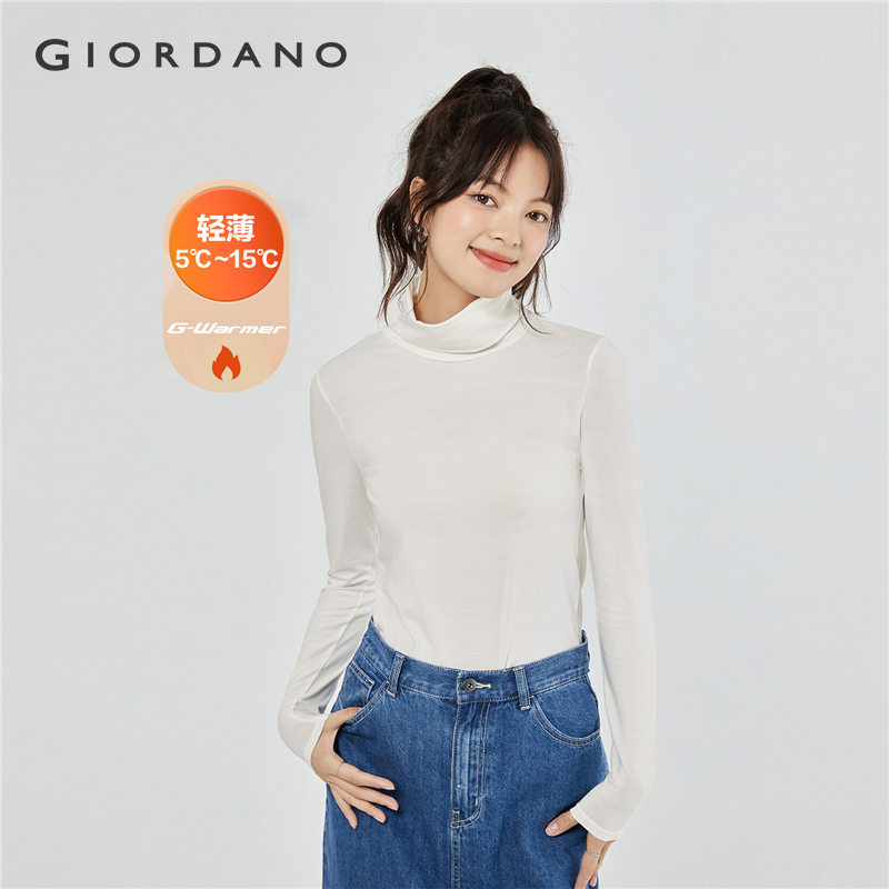 【ลดราคาล้างสต๊อก】GIORDANO Women T-Shirts G-Warmer Stretchy Lightweight Thermal Tee Turtleneck Solid Color Warm Casual Baselayer Tee 05512603 ราคา 404 บาท*ส่งฟรี