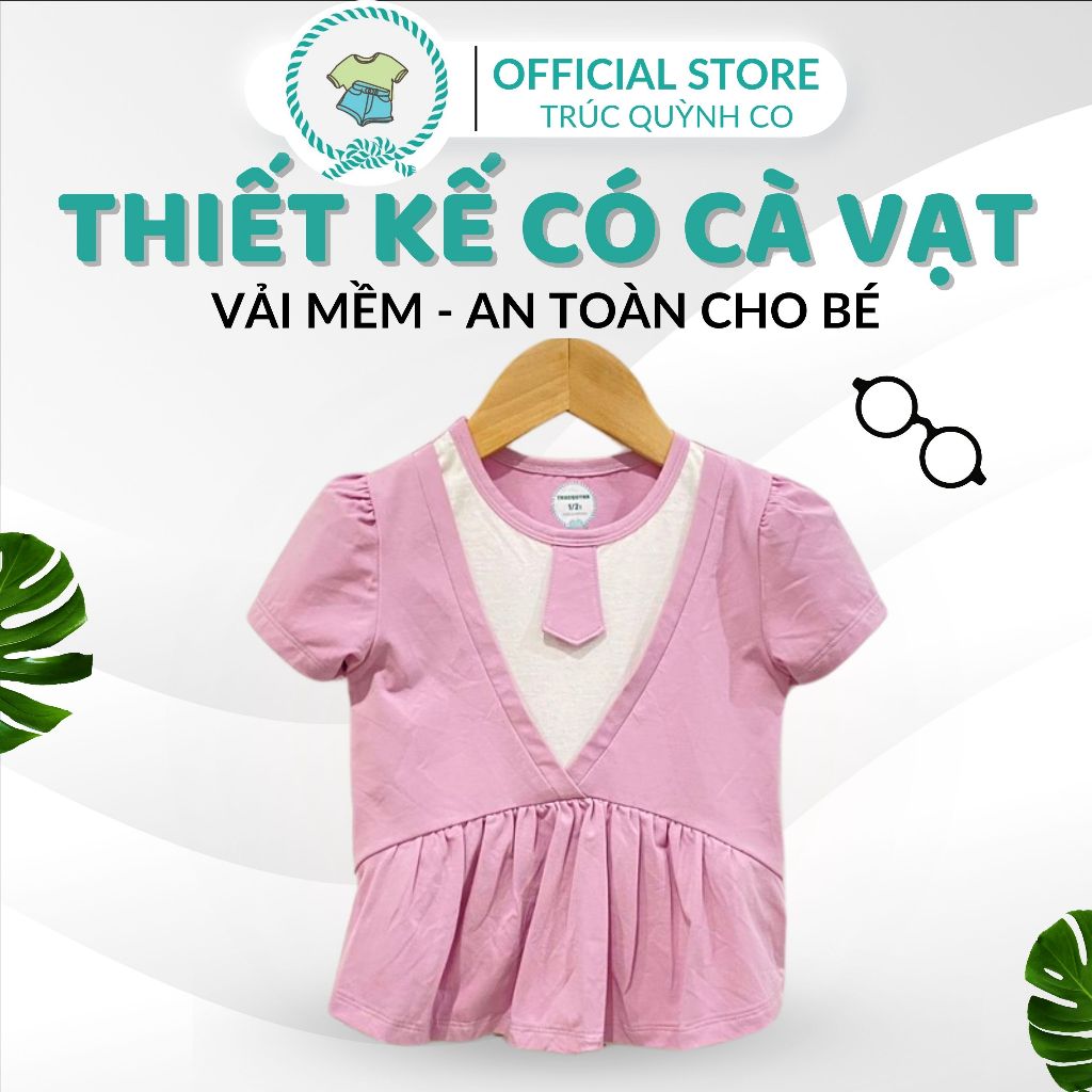 Áo Thun Bé Gái oversize Cổ Tròn In Hình Cà Vạt Truc Quynh Co Cho Bé 12-33kg