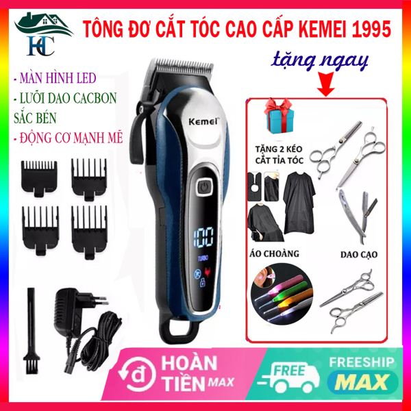 (LỖI 1 ĐỔI 1) Tông đơ cắt tóc không dây chuyên nghiệp Kemei 1995 Tăng Đơ Hớt Tóc, Máy Cắt Tóc Chuyên Nghiệp Gia Đình,Trẻ Em, màn LCD, chống rung, chống ồn giá rẻ