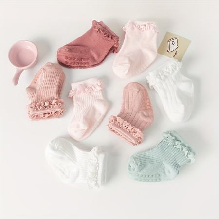 Cute Lace Ruffled Baby Girls' Socks - Cotton Blend Comfort