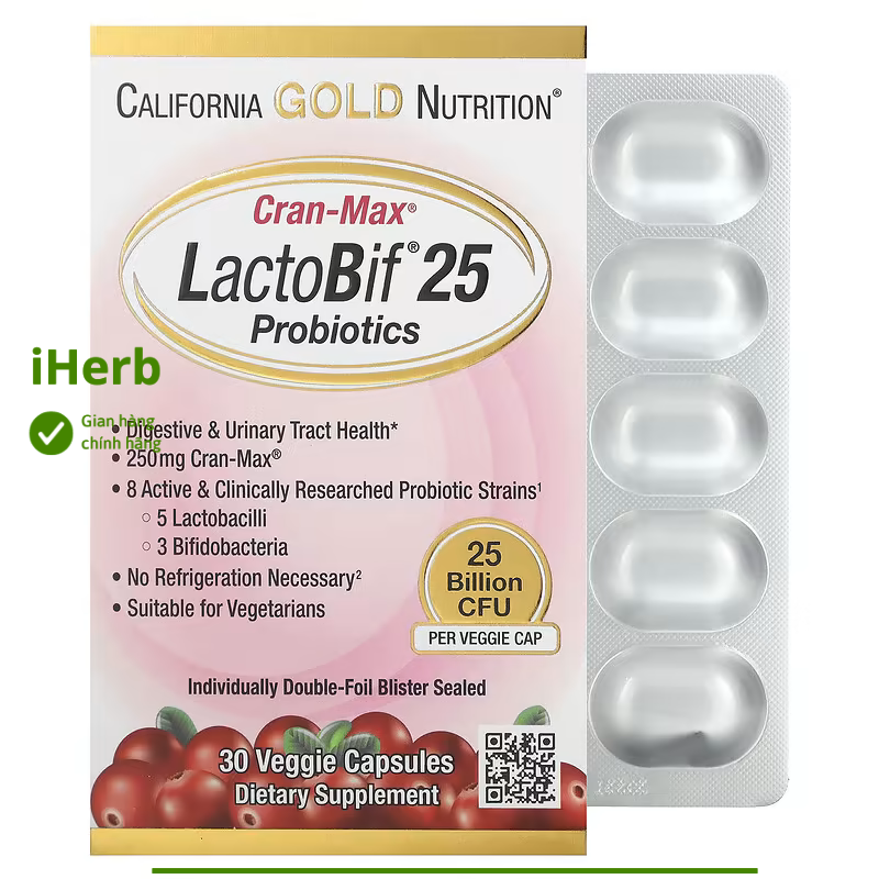 Men vi sinh CranMax LactoBif Probiotics 25 Billion CFU California Gold