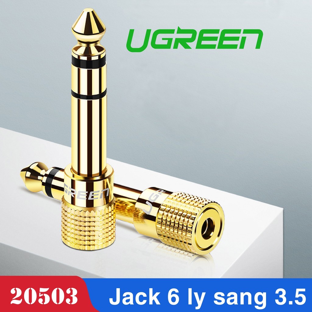 Đầu chuyển 6.5 to 3.5mm Ugreen 20503 AV168 Âm thanh Audio (đầu đực 6.5mm - 3.5mm đầu âm)