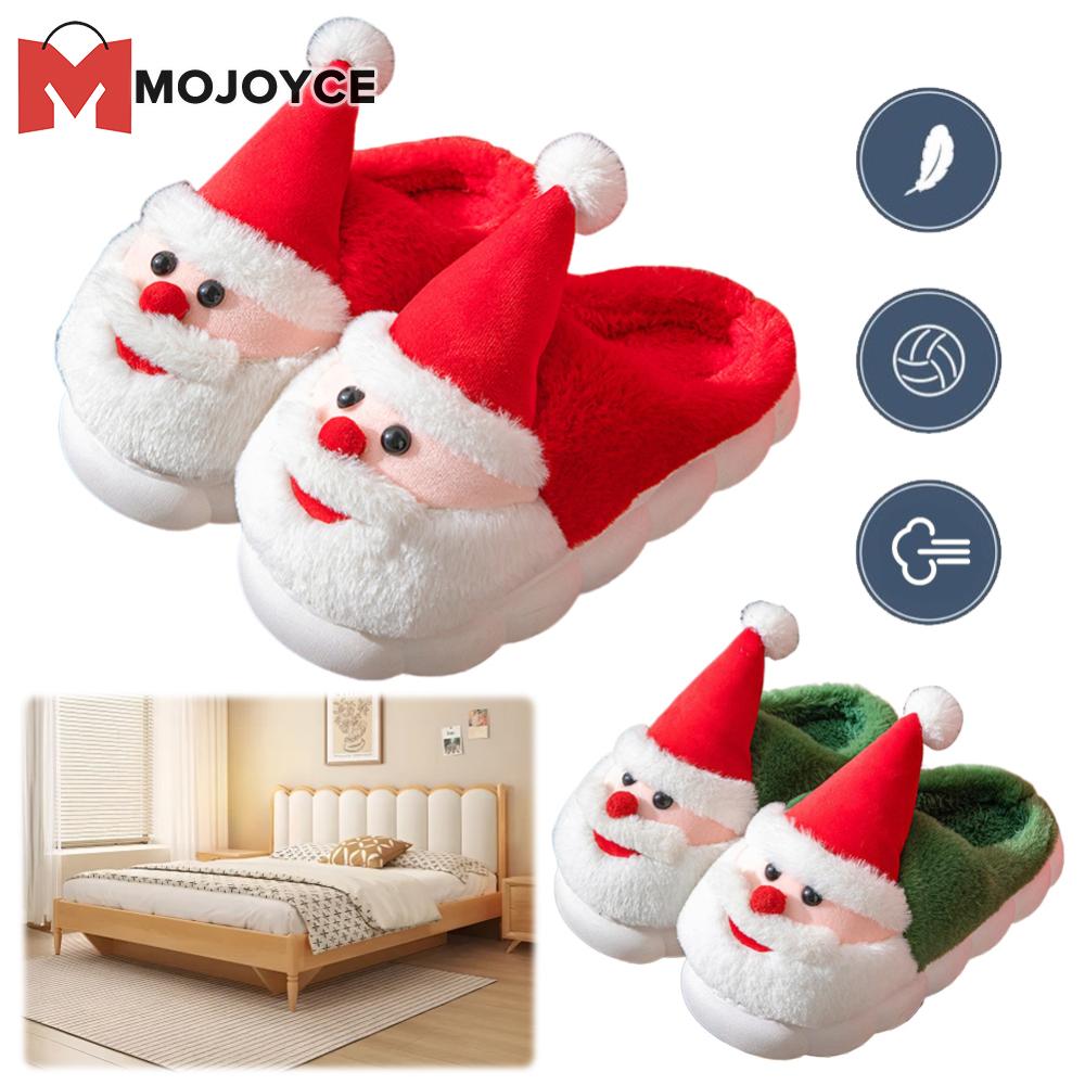 MOJOYCE Christmas Santa Claus Slippers Flat Thermal Slippers Comfortable Fluffy Home Slippers Cute Furry Slippers for Men Women ราคา 407 บาท*ส่งฟรี